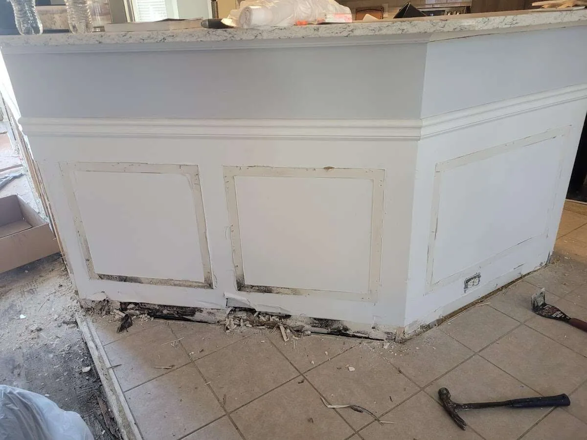 Water damage and mold on kitchen during Storm Damage Restoration in Floris